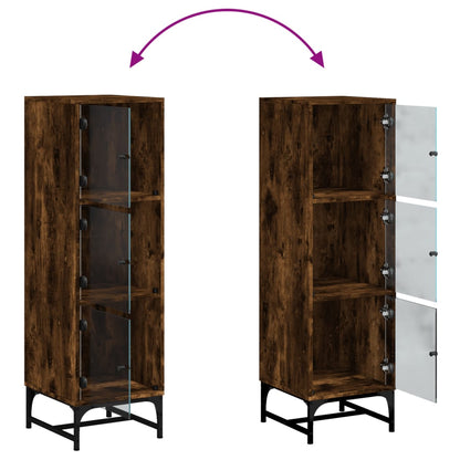 Highboard mit Glastüren Räuchereiche 35x37x120 cm