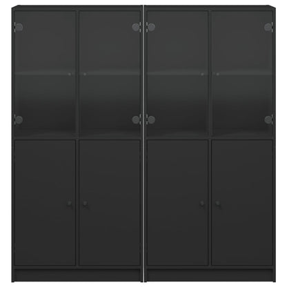 Bücherschrank mit Türen Schwarz 136x37x142 cm Holzwerkstoff