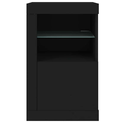Beistellschrank mit LED-Leuchten Schwarz Holzwerkstoff