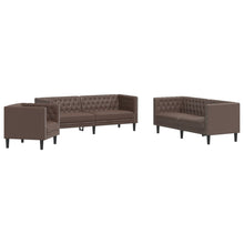 3-tlg. Chesterfield-Sofa-Set Braun Kunstleder