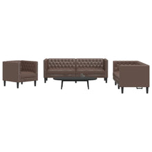 3-tlg. Chesterfield-Sofa-Set Braun Kunstleder