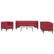 3-tlg. Chesterfield-Sofa-Set Weinrot Kunstleder