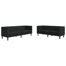 2-tlg. Chesterfield-Sofa-Set Schwarz Kunstleder