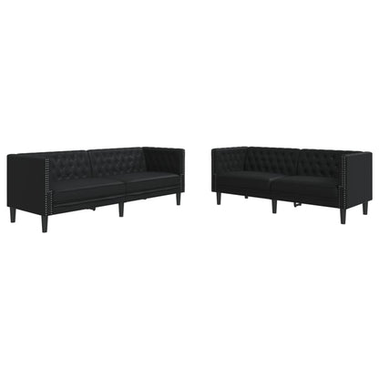 2-tlg. Chesterfield-Sofa-Set Schwarz Kunstleder