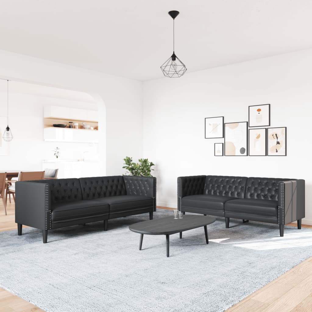 2-tlg. Chesterfield-Sofa-Set Schwarz Kunstleder
