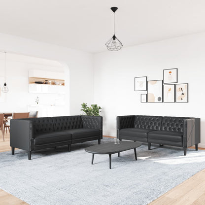 2-tlg. Chesterfield-Sofa-Set Schwarz Kunstleder