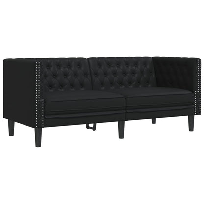 2-tlg. Chesterfield-Sofa-Set Schwarz Kunstleder
