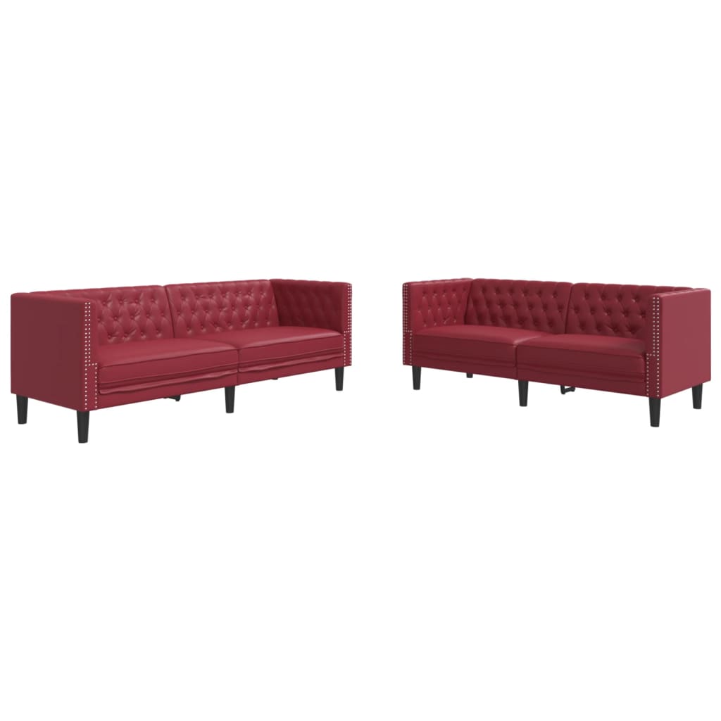 2-tlg. Chesterfield-Sofa-Set Weinrot Kunstleder