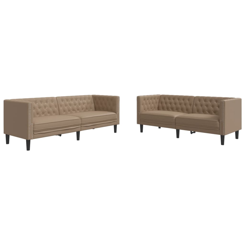 2-tlg. Chesterfield-Sofa-Set Cappuccino Kunstleder