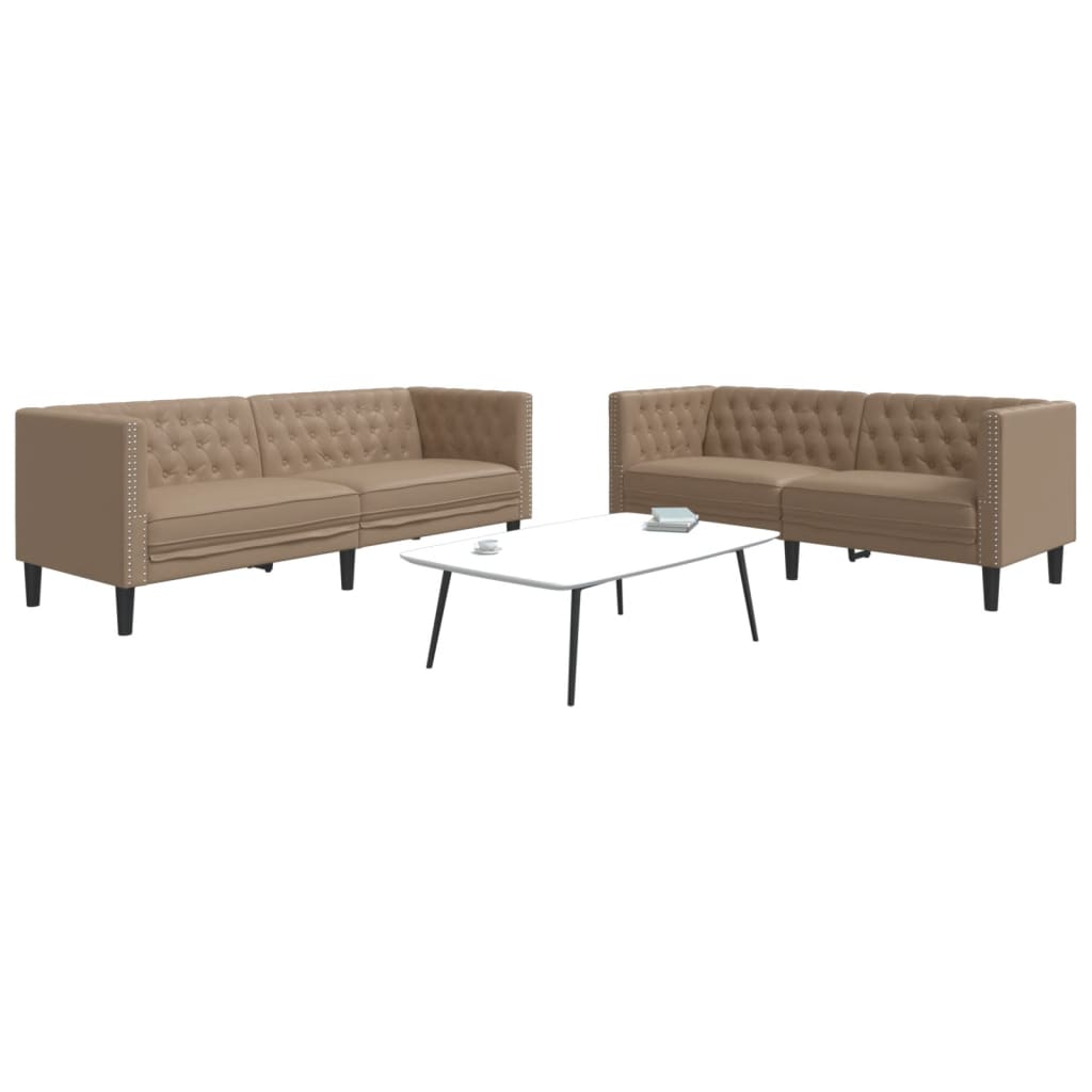2-tlg. Chesterfield-Sofa-Set Cappuccino Kunstleder