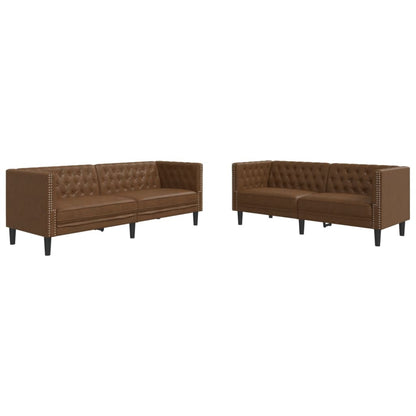 2-tlg. Chesterfield-Sofa-Set Braun Kunstleder Wildleder-Optik