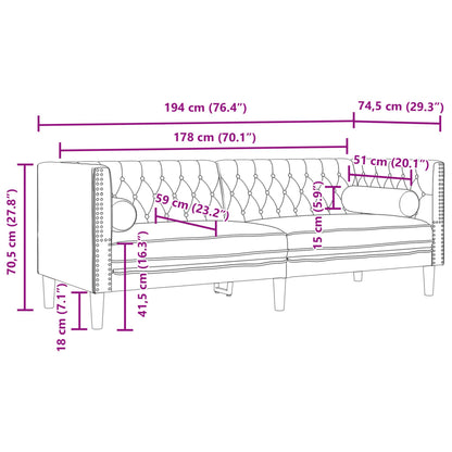3-tlg. Chesterfield-Sofa-Set mit Nackenrollen Dunkelgrün Samt