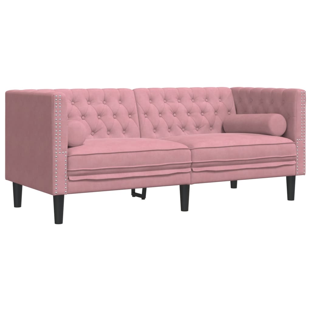 3-tlg. Chesterfield-Sofa-Set mit Nackenrollen Rosa Samt