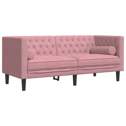 3-tlg. Chesterfield-Sofa-Set mit Nackenrollen Rosa Samt