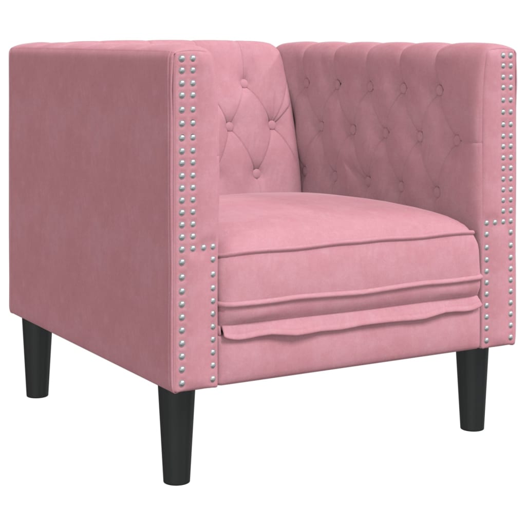 3-tlg. Chesterfield-Sofa-Set mit Nackenrollen Rosa Samt