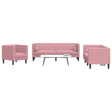 3-tlg. Chesterfield-Sofa-Set mit Nackenrollen Rosa Samt