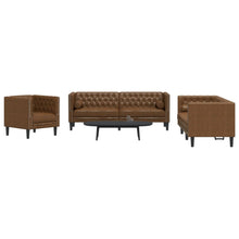 3-tlg. Chesterfield-Sofa-Set Braun Kunstleder Wildleder-Optik