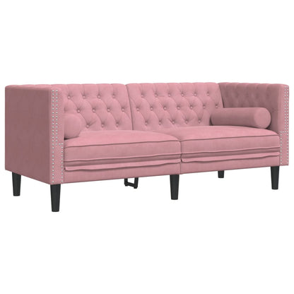 2-tlg. Chesterfield-Sofa-Set mit Nackenrollen Rosa Samt