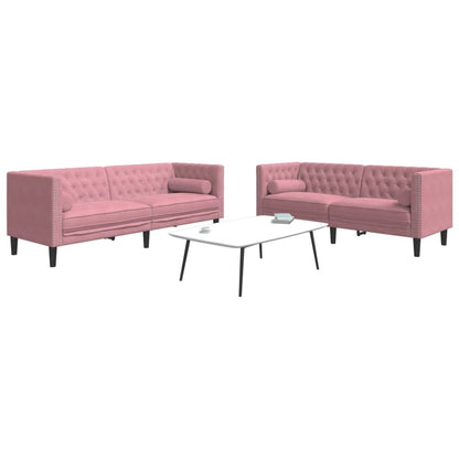 2-tlg. Chesterfield-Sofa-Set mit Nackenrollen Rosa Samt
