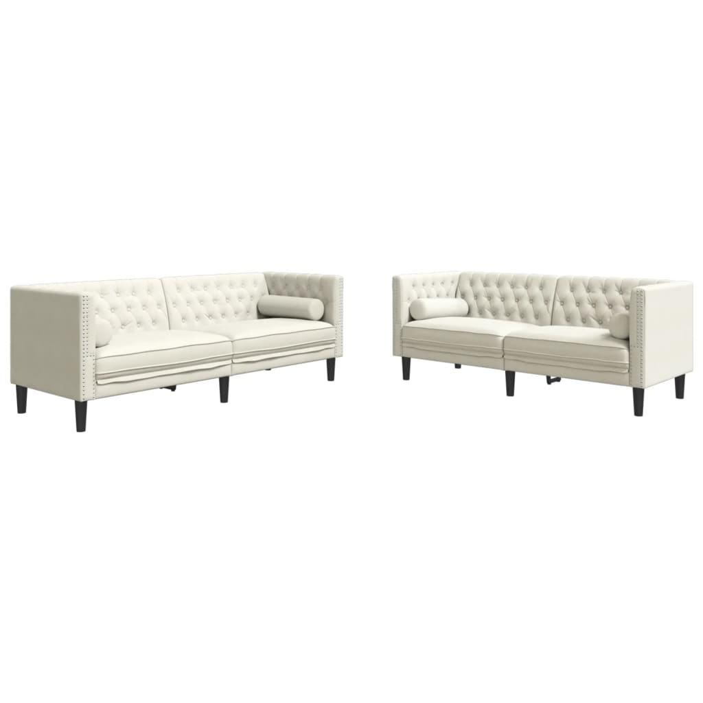 2-tlg. Chesterfield-Sofa-Set mit Nackenrollen Creme Samt