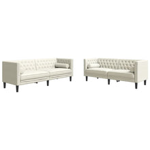 2-tlg. Chesterfield-Sofa-Set mit Nackenrollen Creme Samt