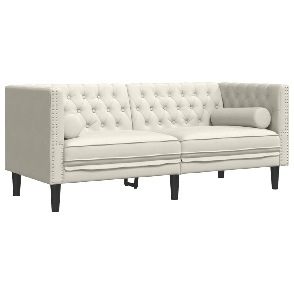 2-tlg. Chesterfield-Sofa-Set mit Nackenrollen Creme Samt