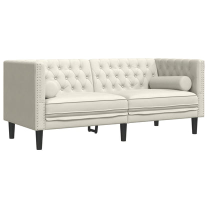 2-tlg. Chesterfield-Sofa-Set mit Nackenrollen Creme Samt
