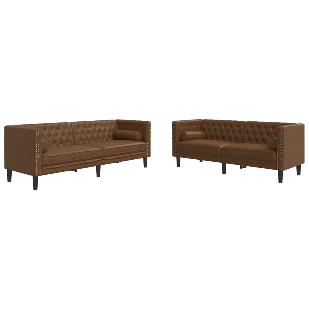 2-tlg. Chesterfield-Sofa-Set Braun Kunstleder Wildleder-Optik