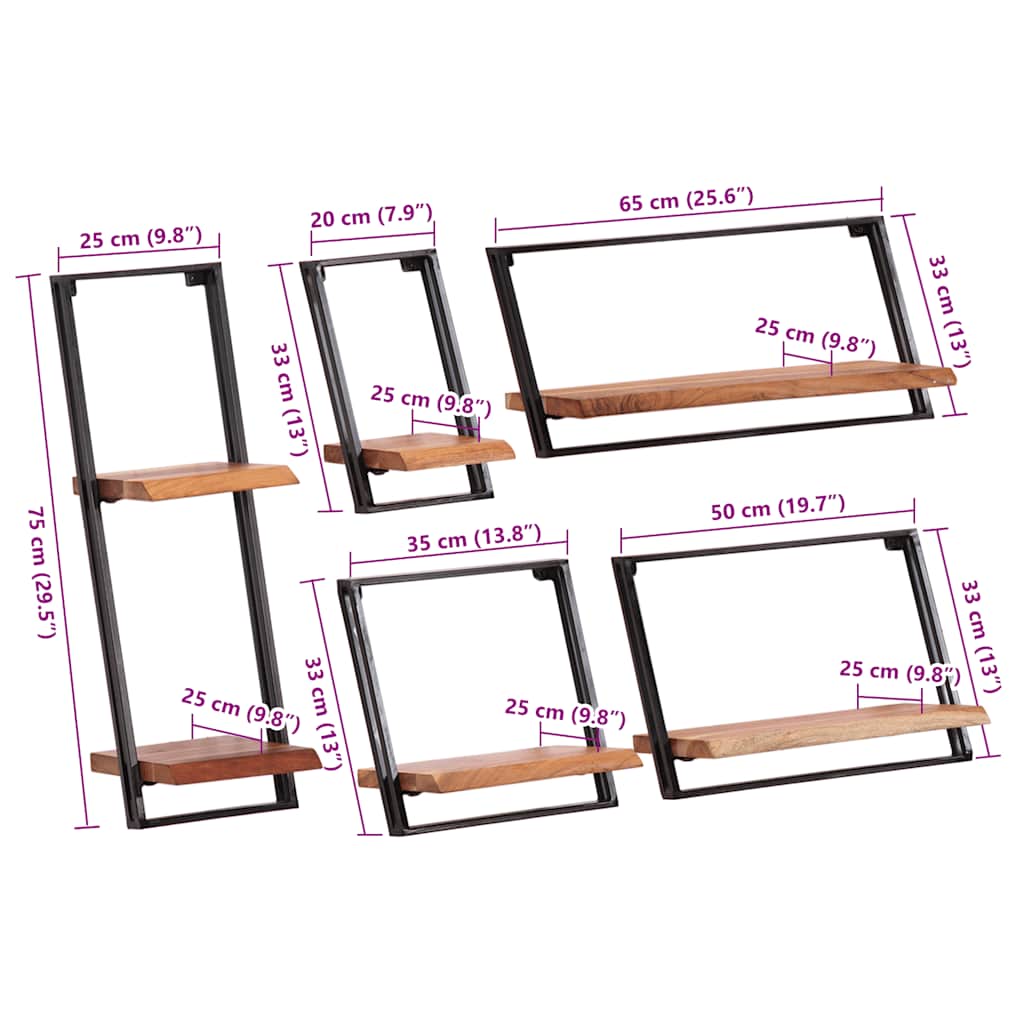Wandregale 5 Stk. Massivholz Akazie