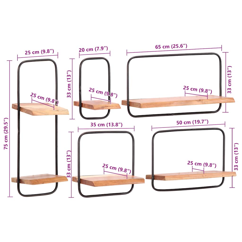 Wandregale 5 Stk. Massivholz Akazie