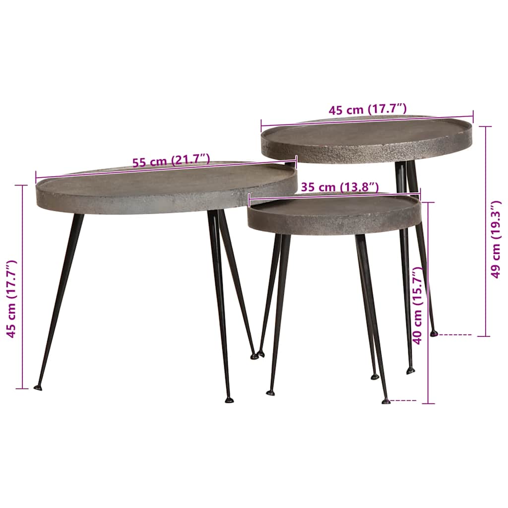 Couchtisch 3 Stk. Silbern Holzwerkstoff silver, black