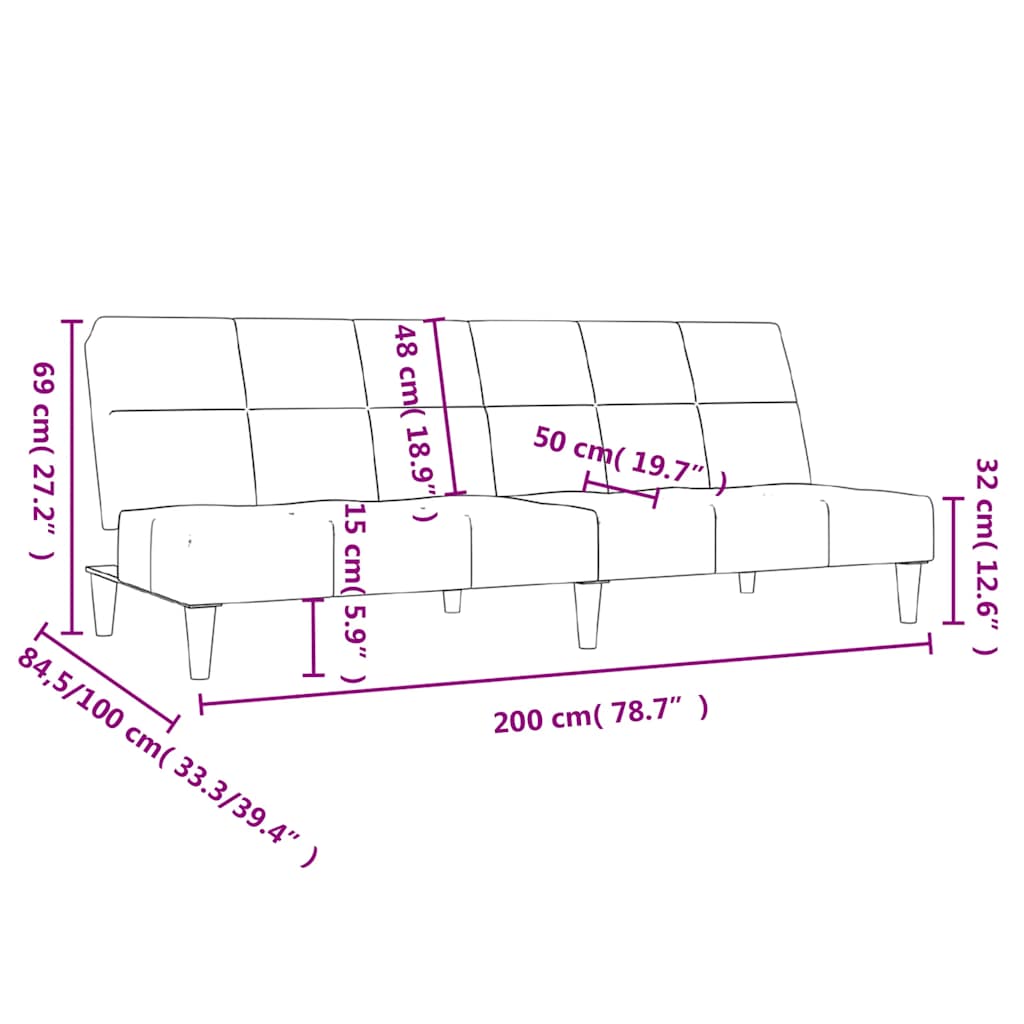 Schlafsofa 2-Sitzer Stoff ohne Armlehne ohne Fußstütze