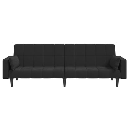 Schlafsofa 2-Sitzer mit 2 Kissen Schwarz Samt