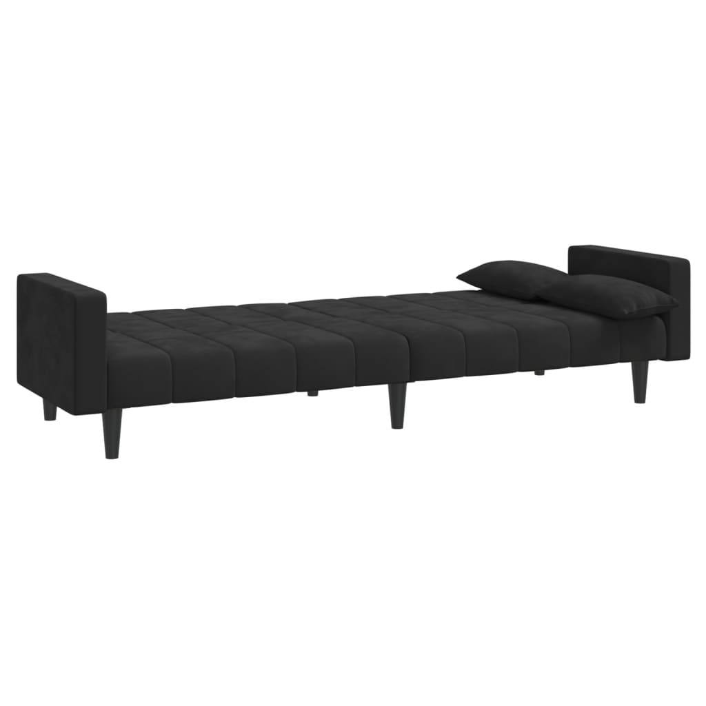 Schlafsofa 2-Sitzer mit 2 Kissen Schwarz Samt