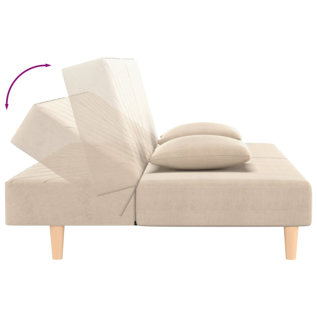 Schlafsofa 2-Sitzer mit 2 Kissen Creme Stoff
