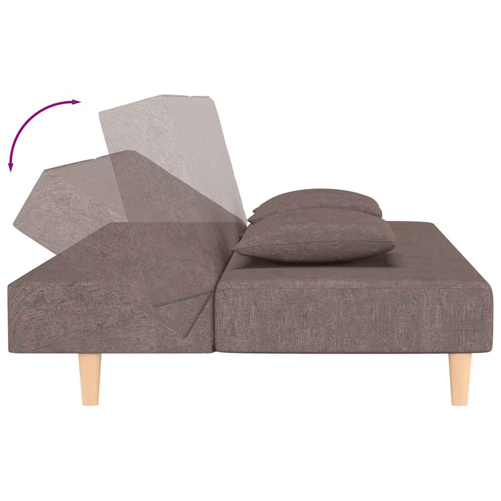 Schlafsofa 2-Sitzer mit 2 Kissen Taupe Stoff