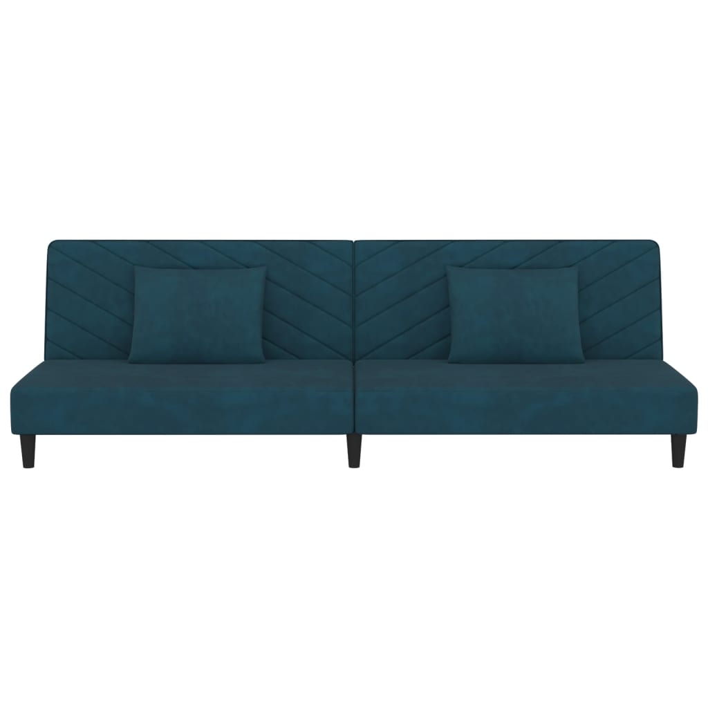 Schlafsofa 2-Sitzer mit 2 Kissen Blau Samt