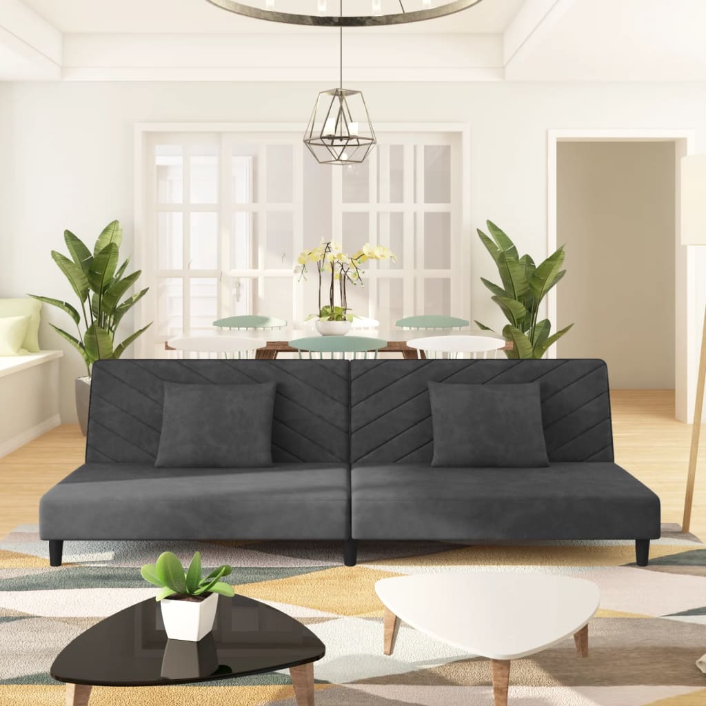 Schlafsofa 2-Sitzer mit 2 Kissen Dunkelgrau Samt