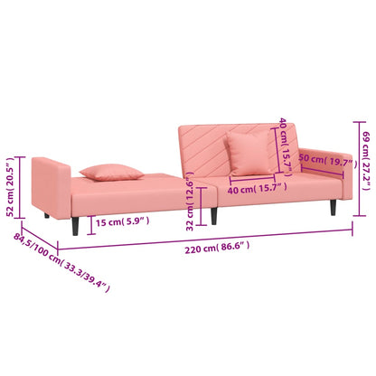 Schlafsofa 2-Sitzer mit 2 Kissen Rosa Samt