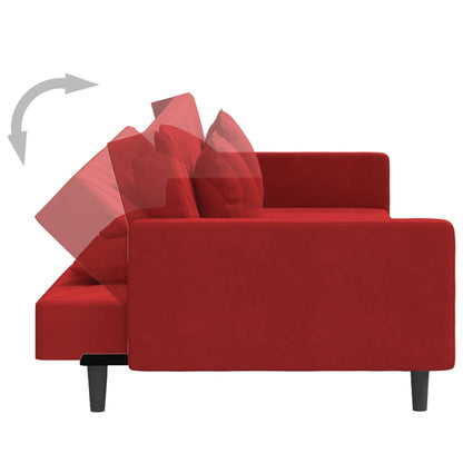 Schlafsofa 2-Sitzer mit 2 Kissen Weinrot Samt