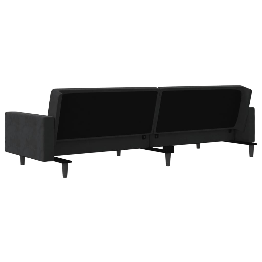 Schlafsofa 2-Sitzer mit 2 Kissen Schwarz Samt
