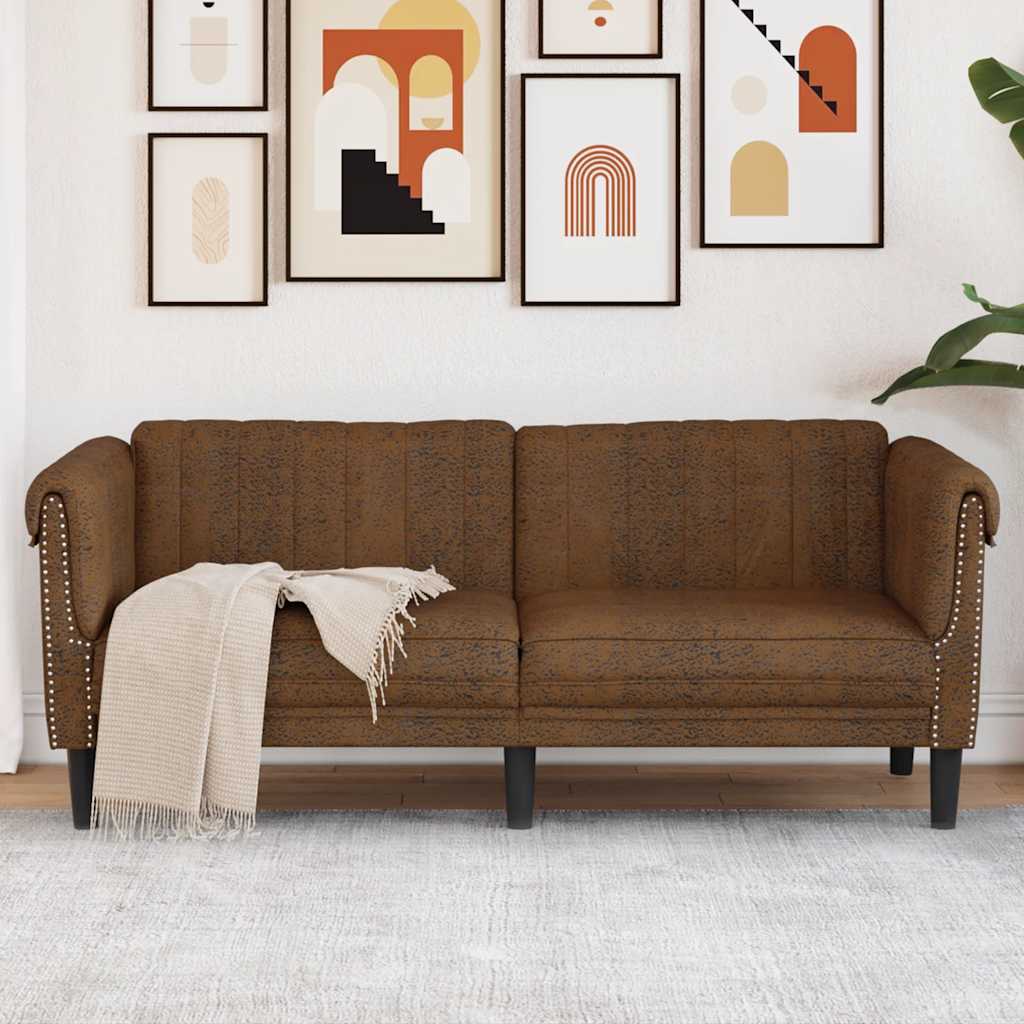 2-Sitzer Sofa Braun Kunstleder Wildleder-Optik