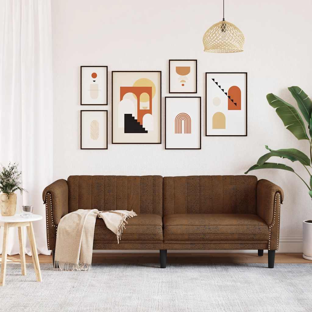 3-Sitzer Sofa Braun Kunstleder Wildleder-Optik
