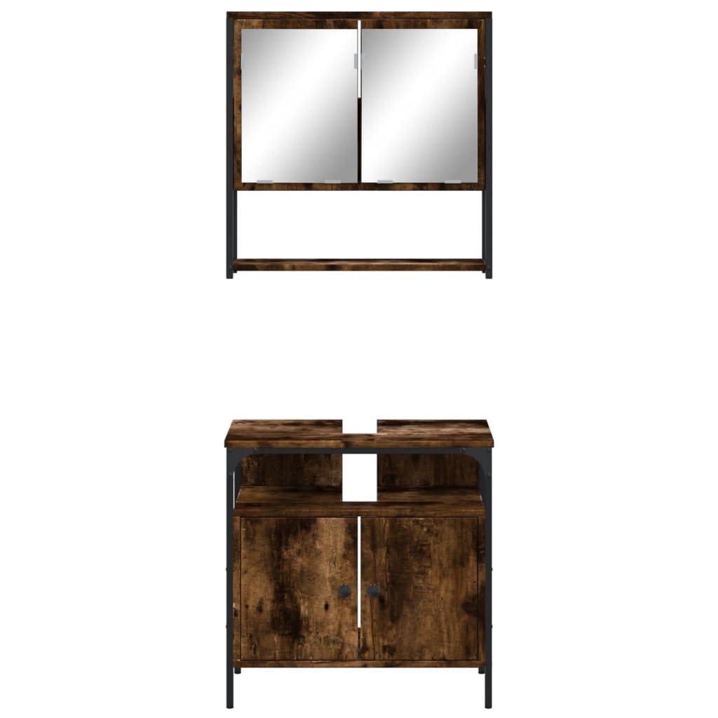 2-tlg. Badmöbel-Set Räuchereiche Holzwerkstoff