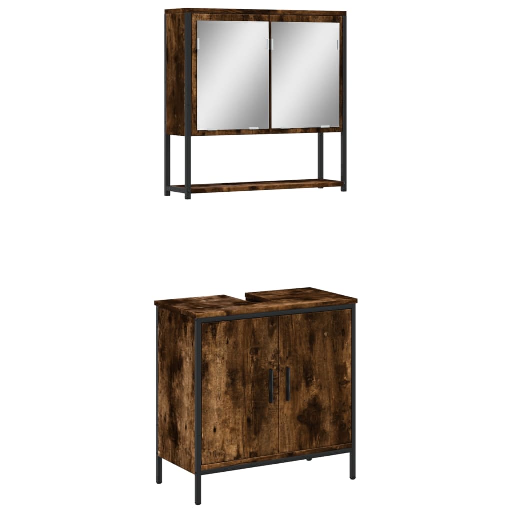 2-tlg. Badmöbel-Set Räuchereiche Holzwerkstoff