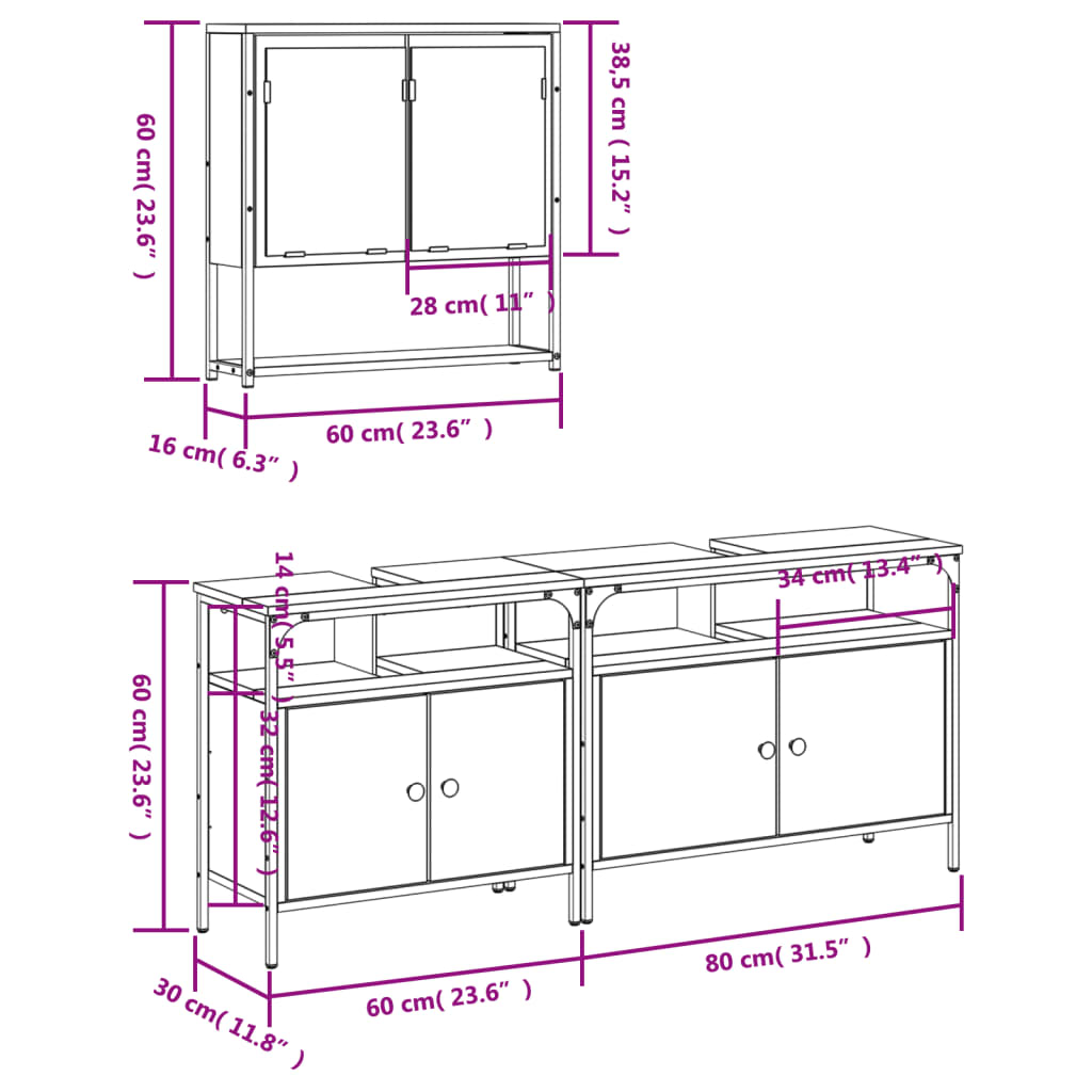 3-tlg. Badmöbel-Set Räuchereiche Holzwerkstoff