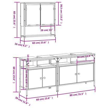3-tlg. Badmöbel-Set Räuchereiche Holzwerkstoff