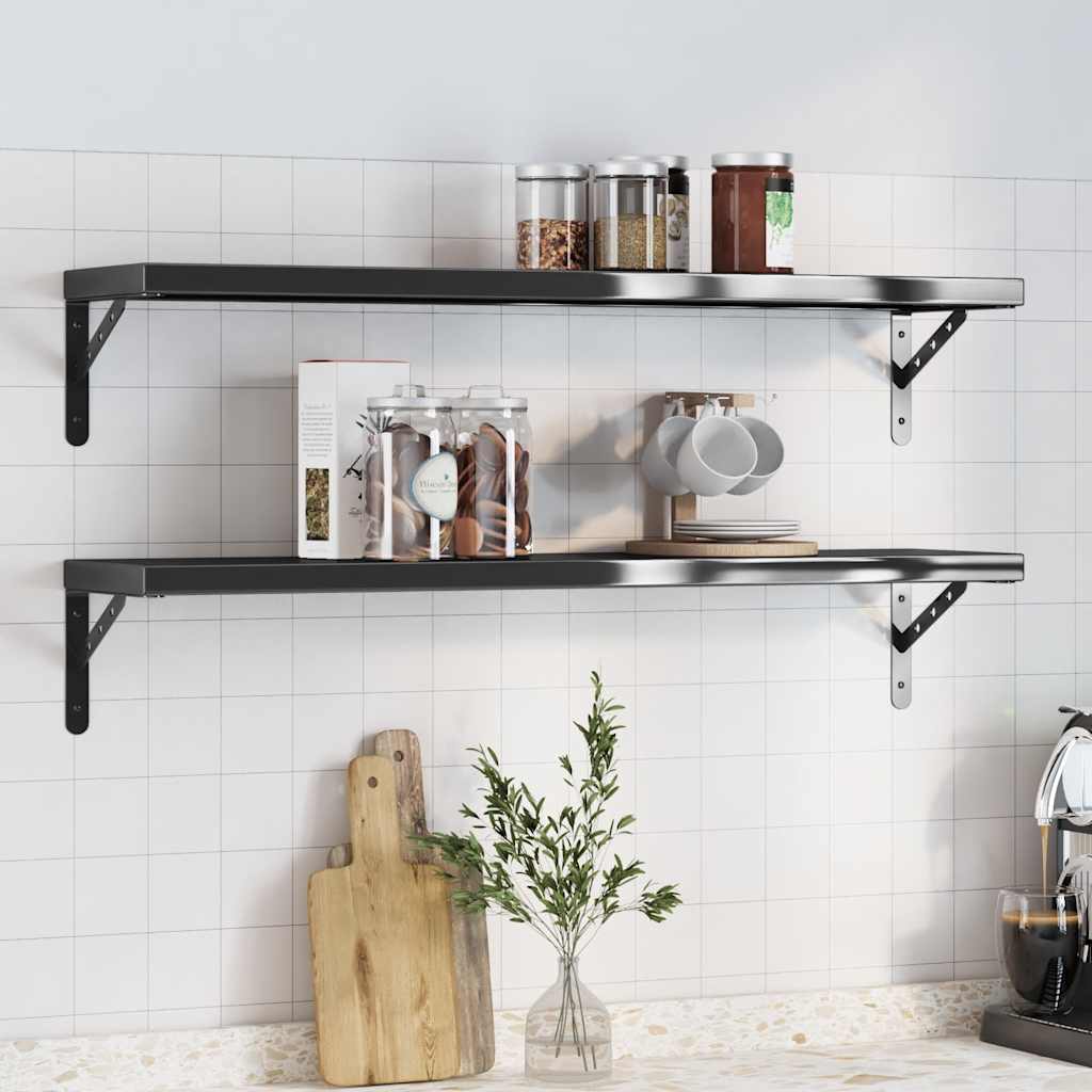 Wandregale 2 Stk. 100x23,5x3 cm Schwarz Edelstahl