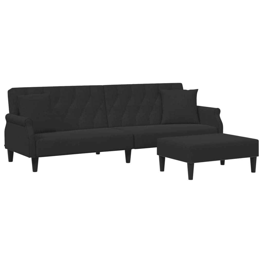 Schlafsofa 2-Sitzer mit Kissen und Fußhocker Schwarz Samt