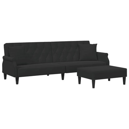 Schlafsofa 2-Sitzer mit Kissen und Fußhocker Schwarz Samt